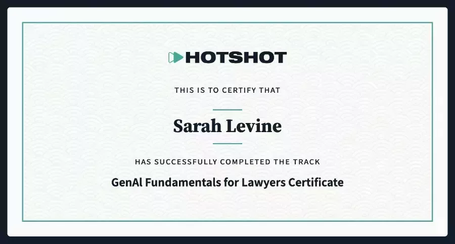 Hotshot certificate issued upon completion