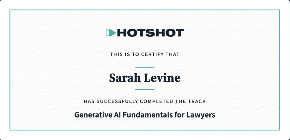 Hotshot certificate issued upon completion