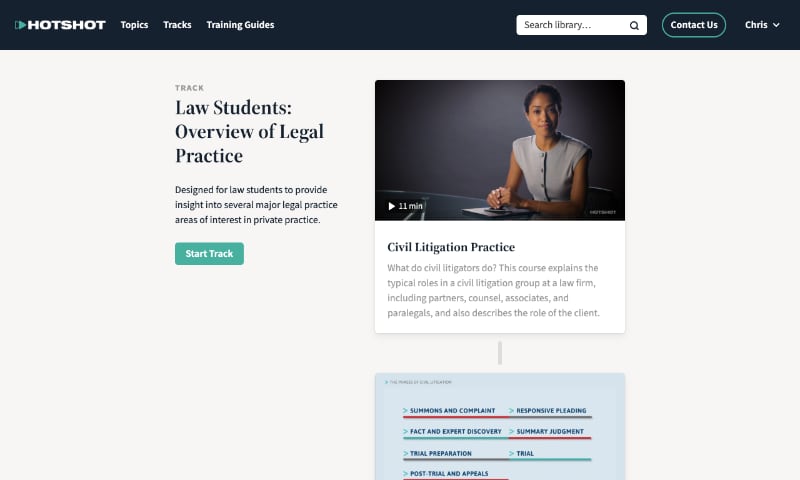Screenshot of a track for law students in the Hotshot app